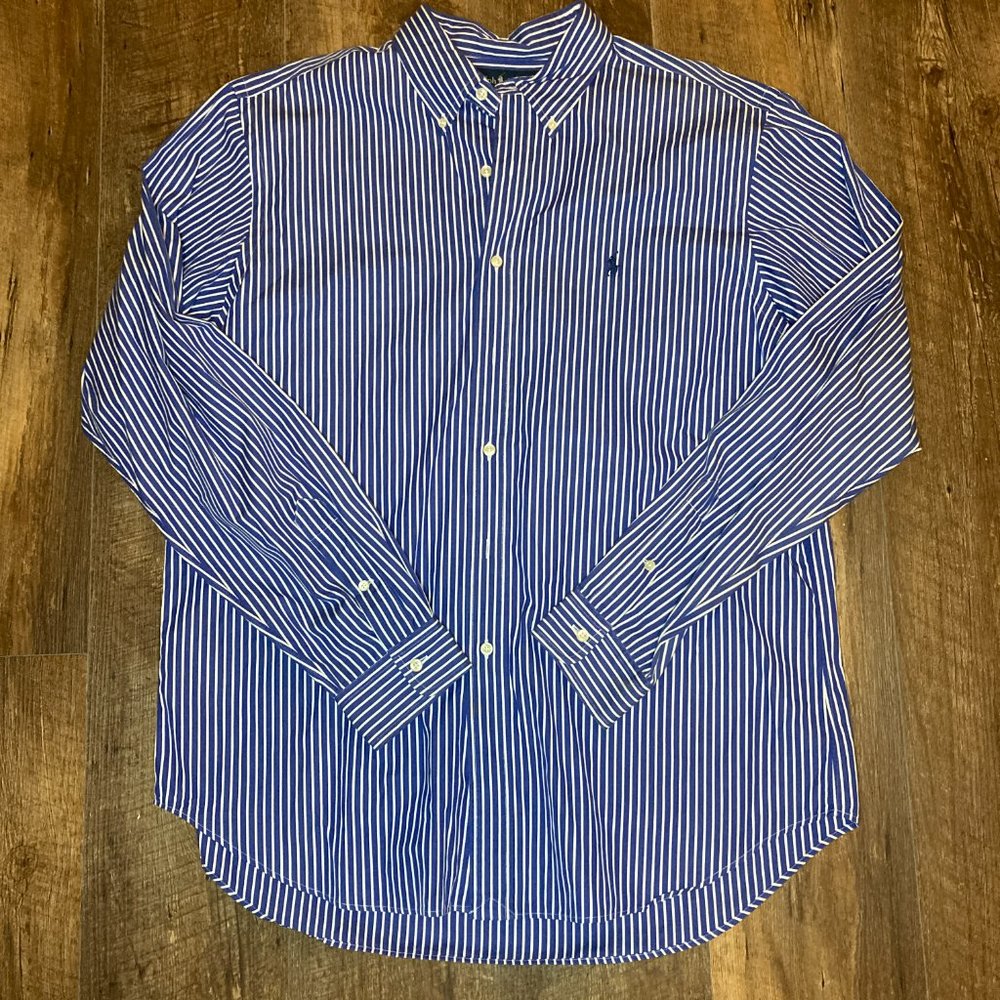 Ralph Lauren Blue White Stripe Long Sleeve Button Down Shirt, Size XL (17)
